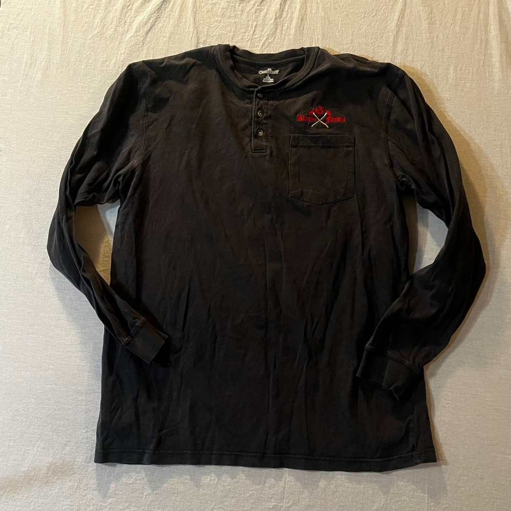 Carhartt Mens Black Henley Long Sleeve Shirt Large Tall 6 Alarm Farms Pocket